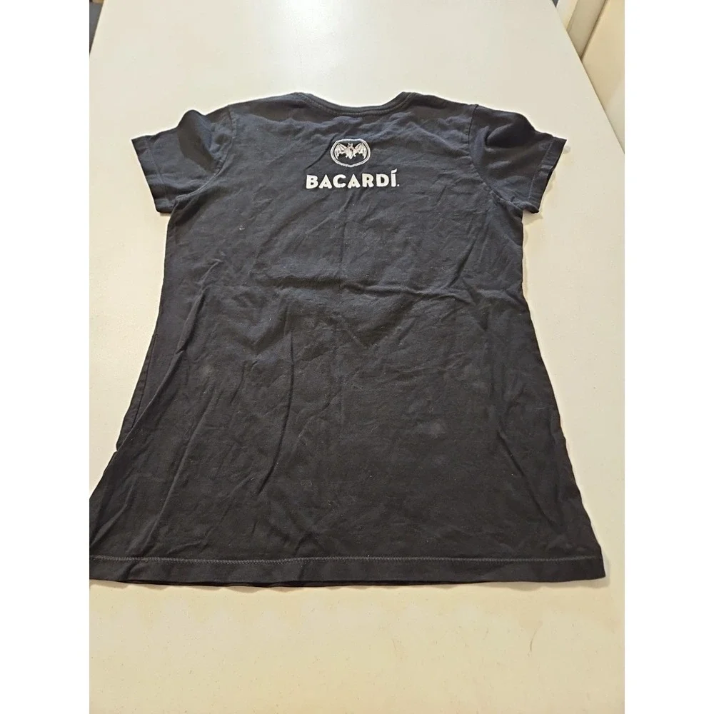 Bacardi Rum TShirt Womens Size Large Black Gray Bat Logo Unmask Your Spirit(1173